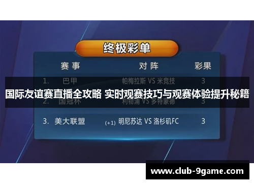 国际友谊赛直播全攻略 实时观赛技巧与观赛体验提升秘籍 国际友谊赛直播全攻略 实时观赛技巧与观赛体验提升秘籍
